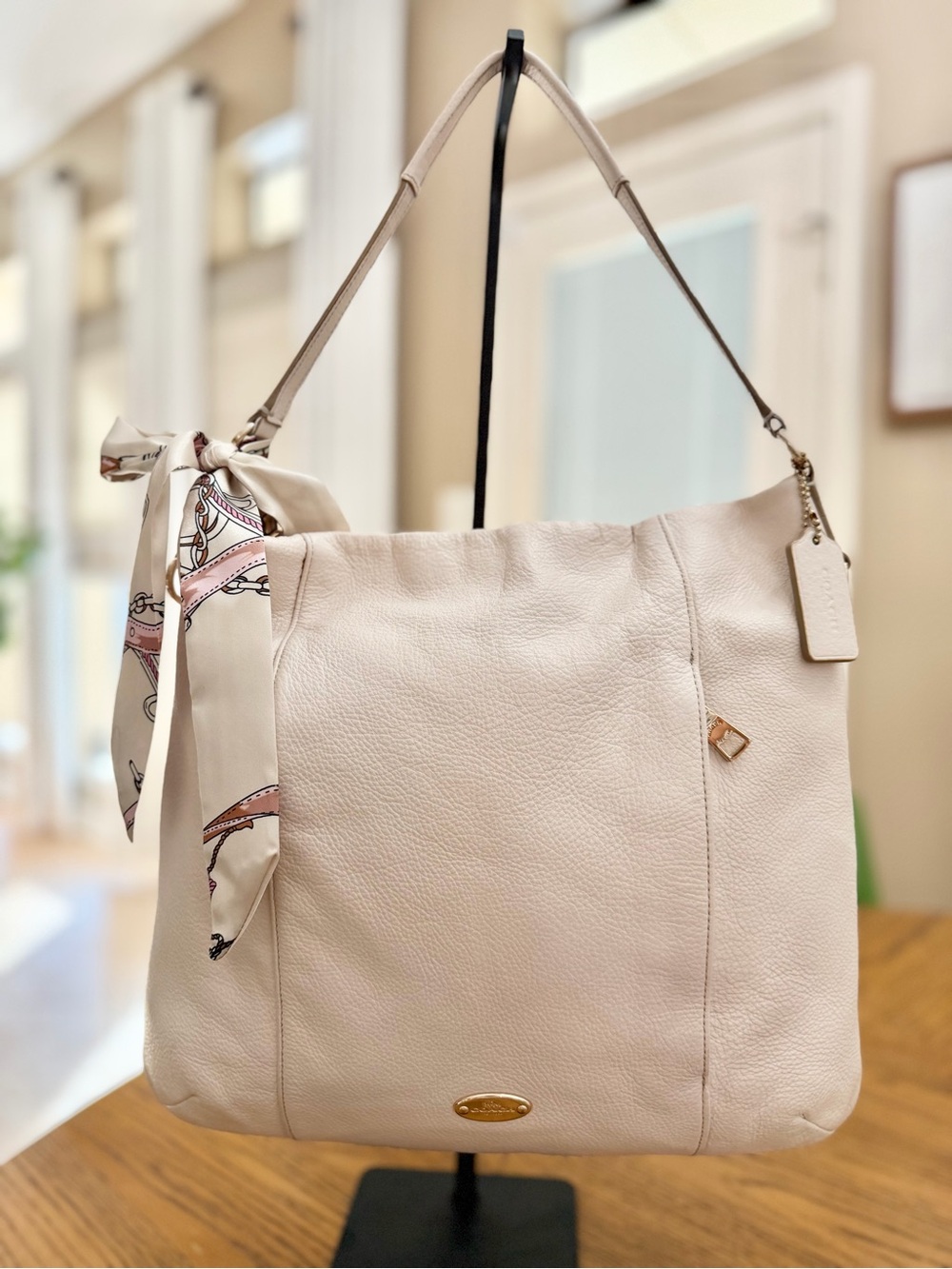 Coach Isabelle Chalk Leather Hobo Shoulder Bag